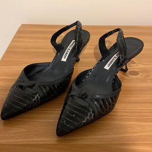 Manolo Blahnik Python Cutout Accent Slingback Pumps